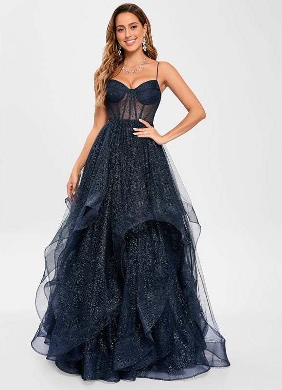 Princesse col v longueur ras du sol tulle robe de bal - gallery 3