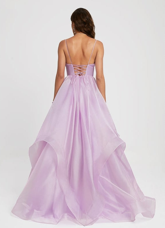 Princesse col v traîne balayage organza robe de bal - gallery 2