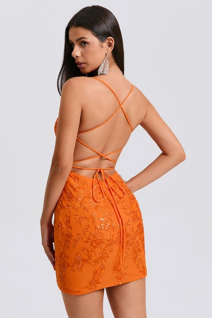 Moulante col rond mini dentelle robe de bal de promo avec paillettes - gallery 6