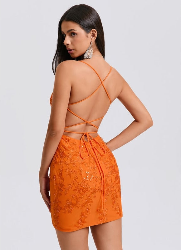 Moulante col rond mini dentelle robe de bal de promo avec paillettes - gallery 6
