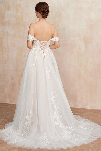 Princesse col cœur traîne balayage tulle dentelle robe de mariée - gallery 9
