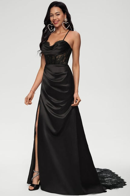 Sirène col cœur traîne balayage satin robe de bal - gallery 2