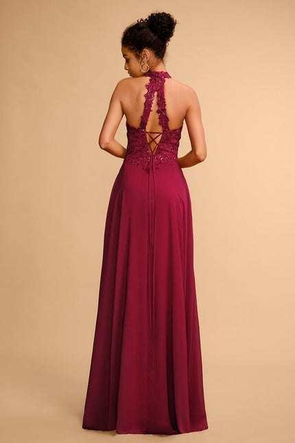 Trapèze licou longueur ras du sol dentelle mousseline robe de bal avec paillettes - gallery 2