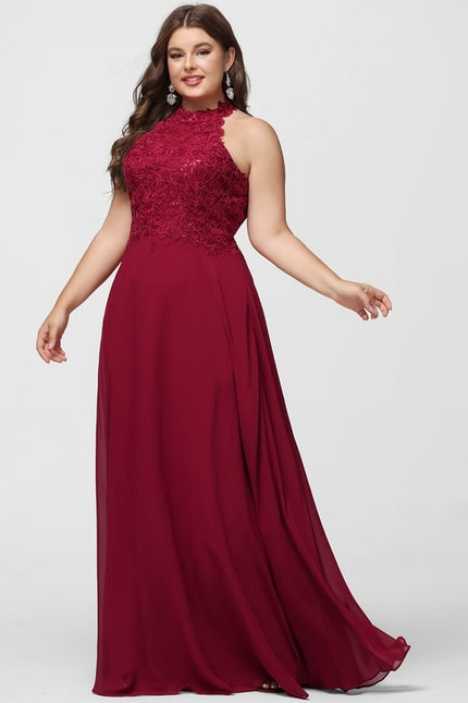 Trapèze licou longueur ras du sol dentelle mousseline robe de bal avec paillettes - gallery 5