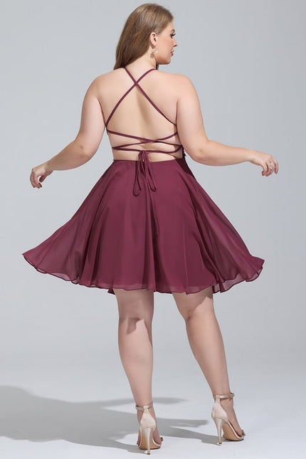 Trapèze col rond longueur genou mousseline robe de bal de promo avec perles - gallery 7