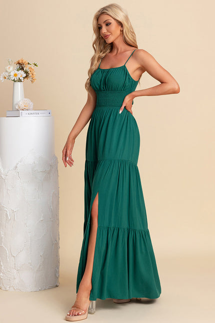 Robe plissée col carré trapèze polyester maxi - gallery 3