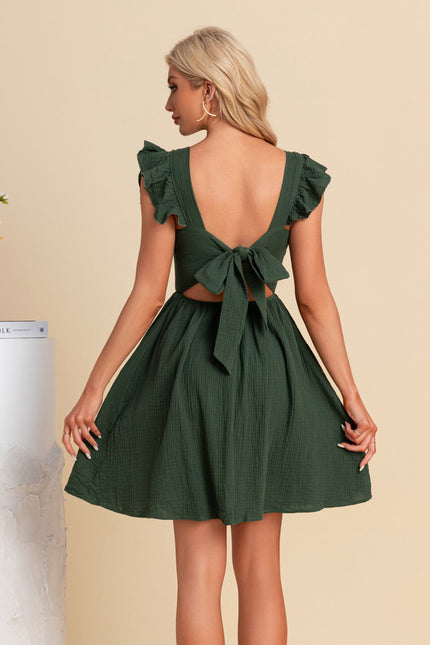 Robe nœud col v trapèze mélanges de coton mini - gallery 3