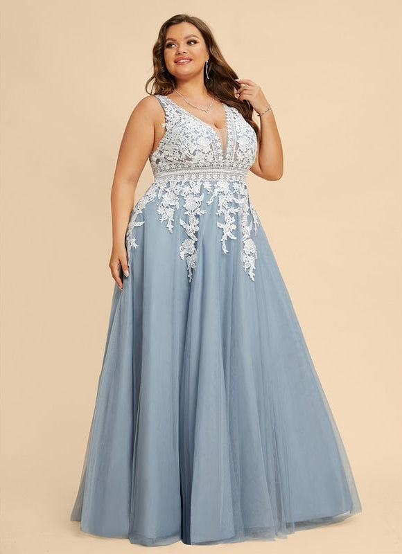 Princesse col v longueur ras du sol tulle robe de bal - gallery 7
