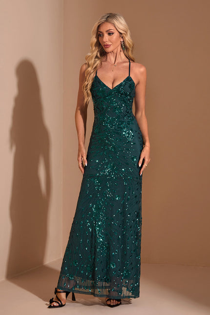 Robe col v sirène paillette maxi - gallery 6