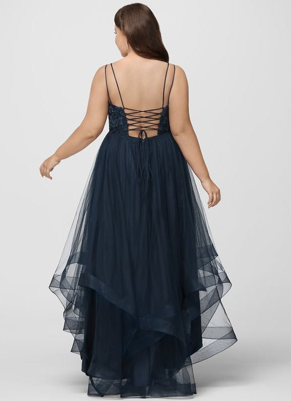 Princesse col rond asymétrique dentelle robe de bal avec paillettes - gallery 9