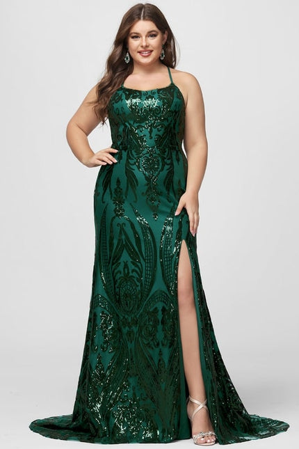 Sirène col rond traîne balayage paillette robe de bal avec paillettes - gallery 8