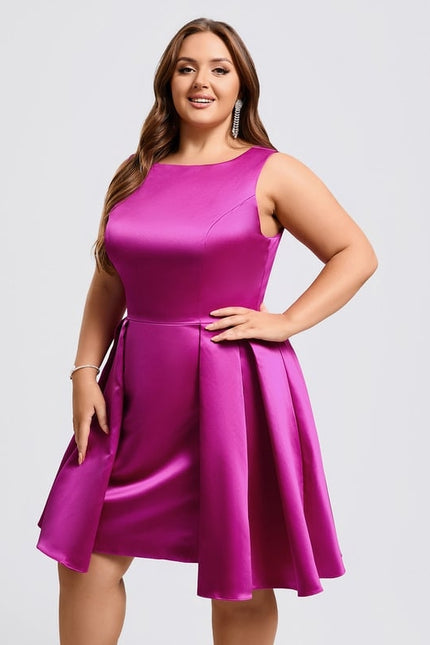 Trapèze col rond court satin robe de bal de promo - gallery 7