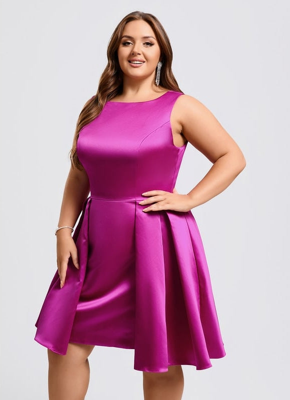 Trapèze col rond court satin robe de bal de promo - gallery 7