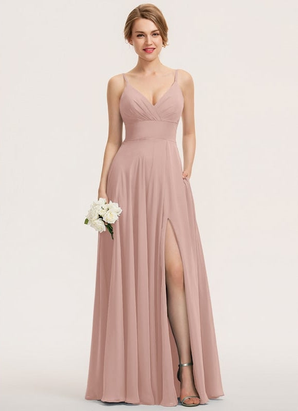 Trapèze col v longueur ras du sol mousseline robe de bal avec plissée