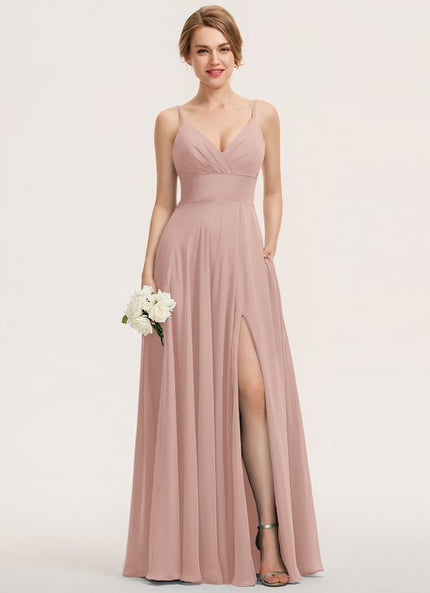 Trapèze col v longueur ras du sol mousseline robe de bal avec plissée