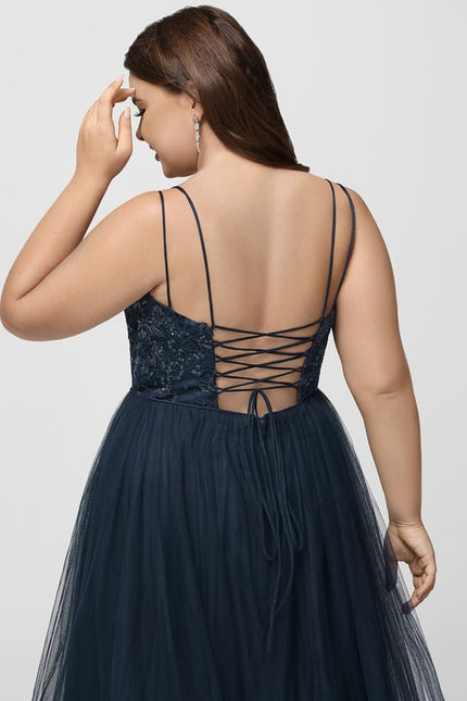 Princesse col rond asymétrique dentelle robe de bal avec paillettes - gallery 8