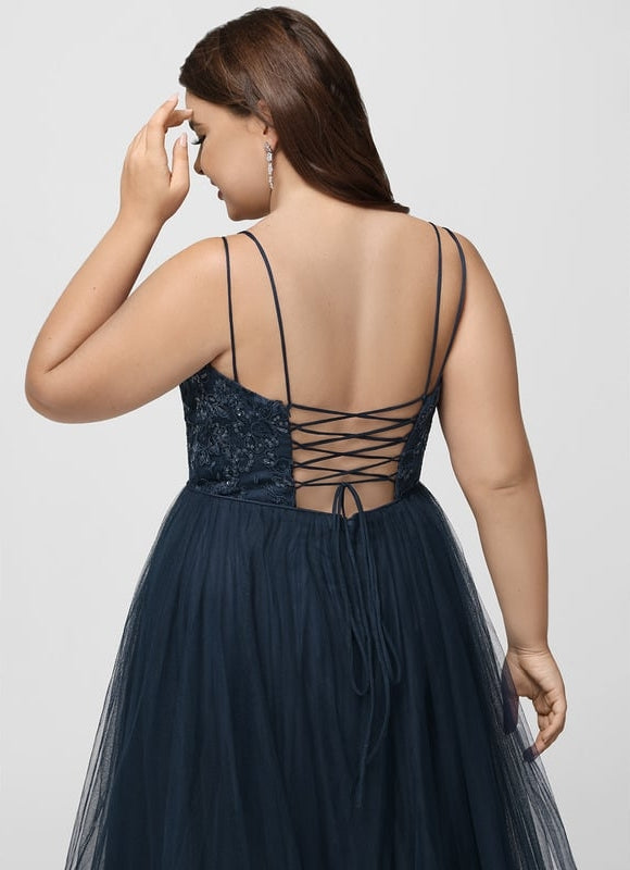 Princesse col rond asymétrique dentelle robe de bal avec paillettes - gallery 8