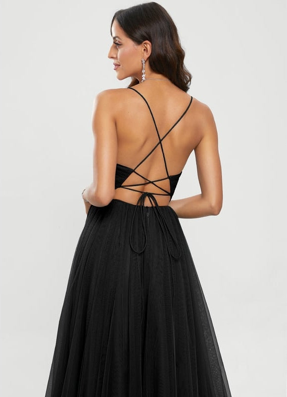 Princesse col v traîne balayage tulle robe de bal - gallery 2