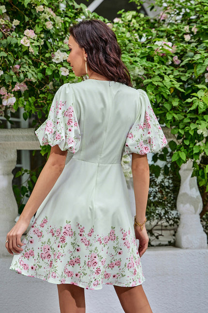 Robe imprimé fleur col v trapèze polyester mini - gallery 3