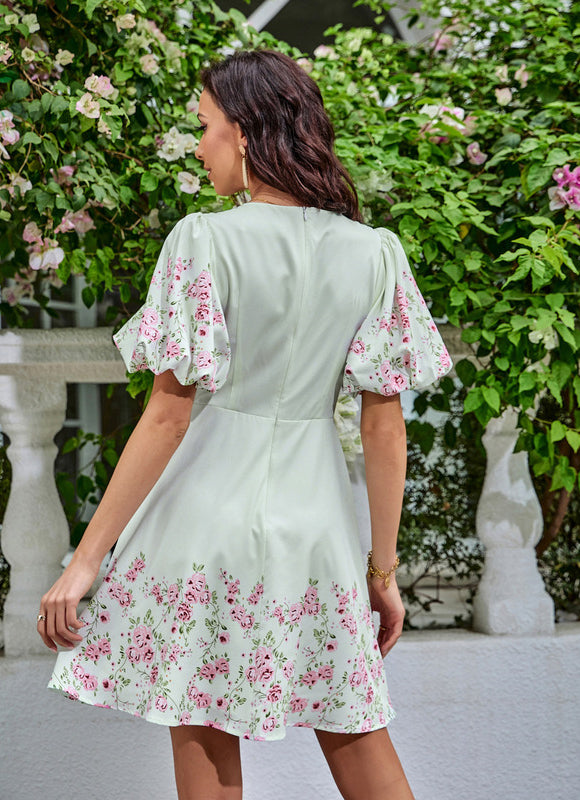 Robe imprimé fleur col v trapèze polyester mini - gallery 3