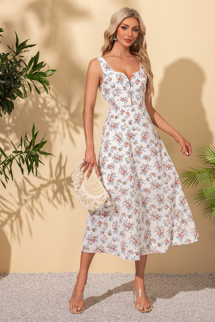 Robe imprimé fleur col cœur trapèze polyester midi - gallery 3