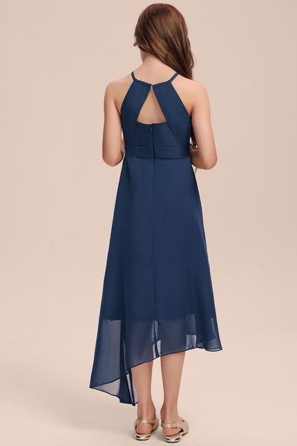 Trapèze licou asymétrique mousseline robe de demoiselle d'honneur - junior - gallery 2