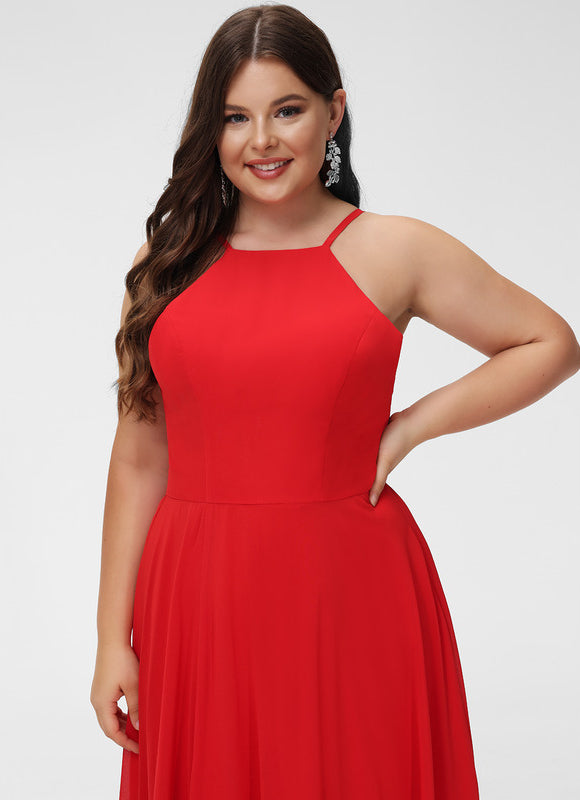 Trapèze col rond longueur ras du sol mousseline robe de demoiselle d'honneur - gallery 7