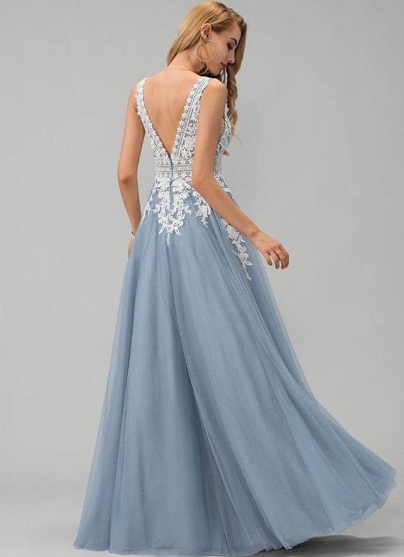 Princesse col v longueur ras du sol tulle robe de bal - gallery 3