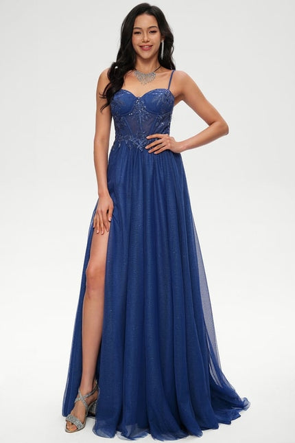 Princesse col cœur traîne balayage tulle robe de bal avec paillettes appliques de dentelle