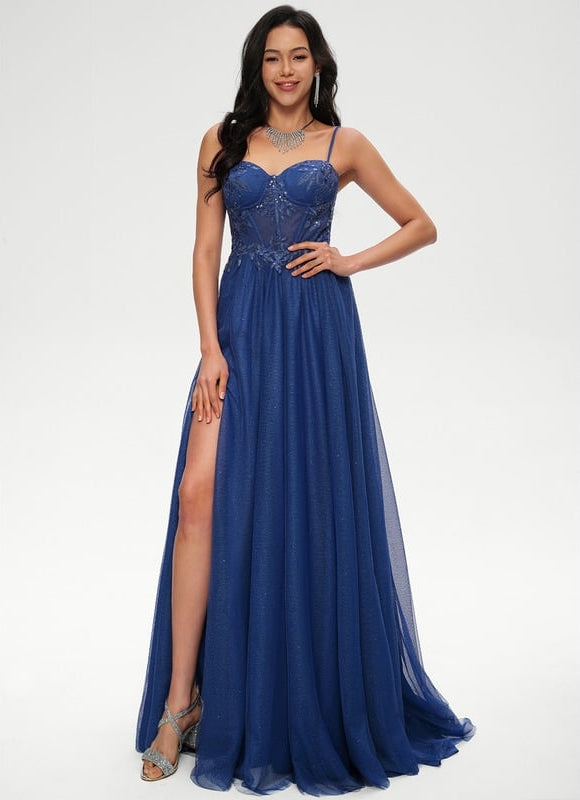 Princesse col cœur traîne balayage tulle robe de bal avec paillettes appliques de dentelle
