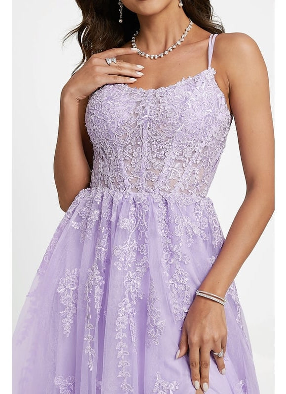Princesse col rond traîne balayage tulle dentelle robe de bal avec paillettes - gallery 7