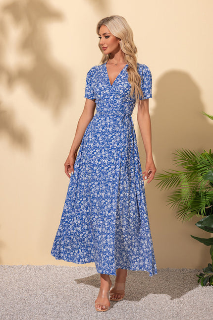 Robe imprimé fleur col v trapèze rayonne maxi - gallery 6