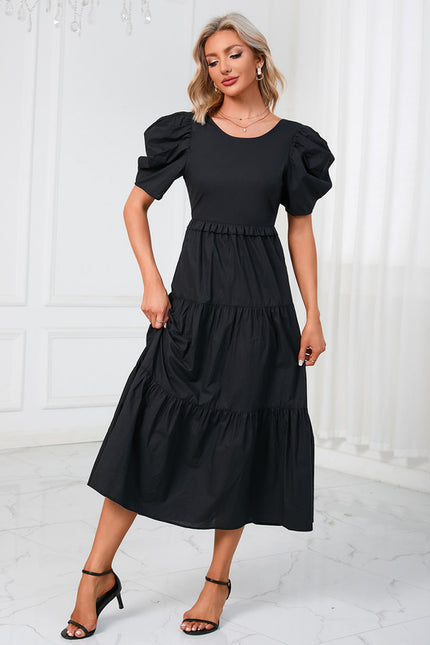 Robe à volants col rond trapèze polyester midi - gallery 4
