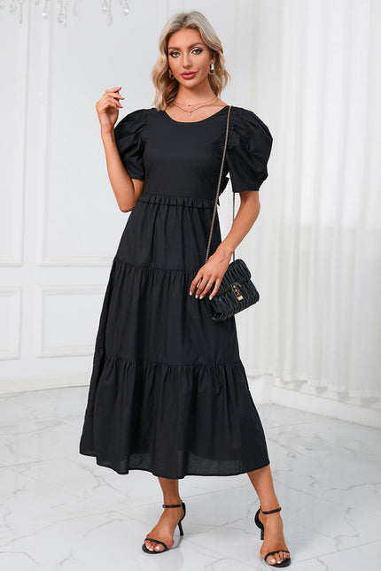 Robe à volants col rond trapèze polyester midi - gallery 3