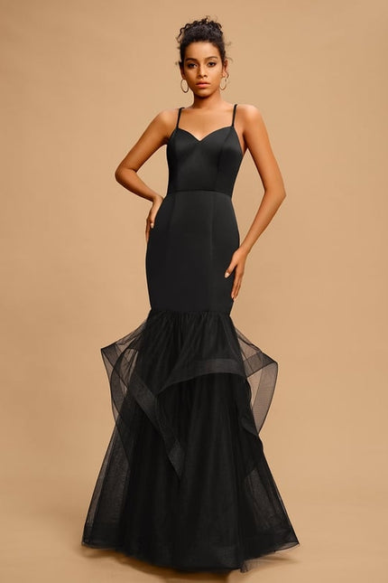 Sirène col v longueur ras du sol tulle satin robe de bal