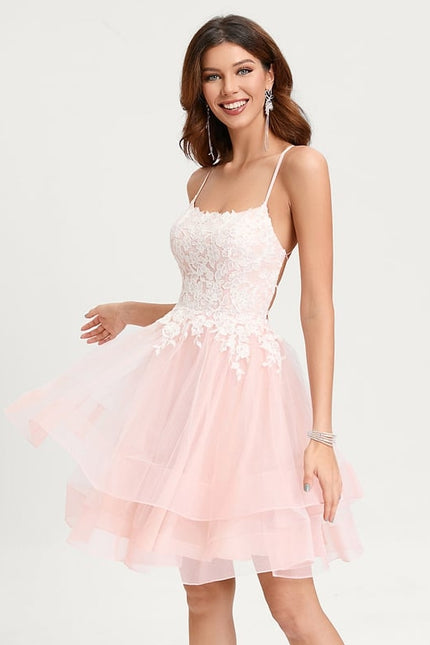 Princesse col rond court tulle robe de bal de promo - gallery 3