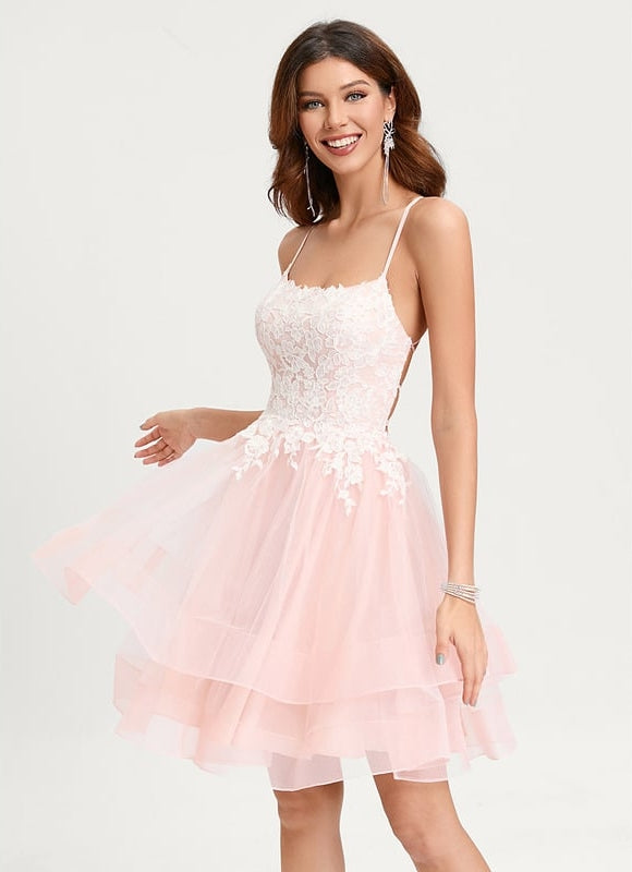 Princesse col rond court tulle robe de bal de promo - gallery 3
