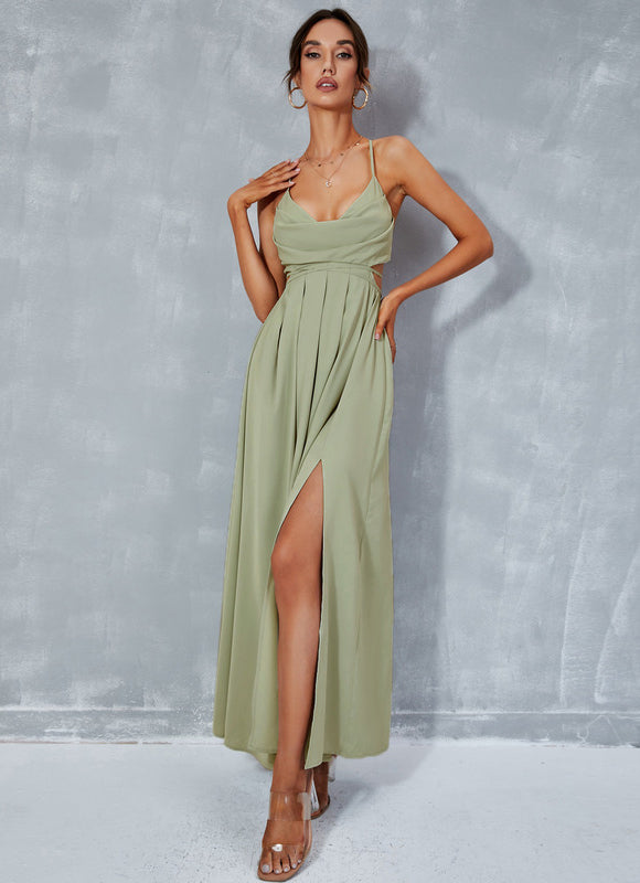 Robe plissée col bénitier trapèze mousseline maxi