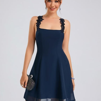 Trapèze col carré court mousseline robe de bal de promo