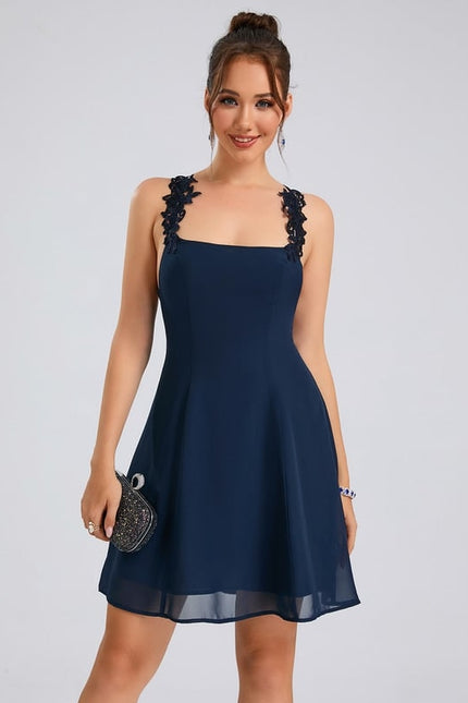Trapèze col carré court mousseline robe de bal de promo