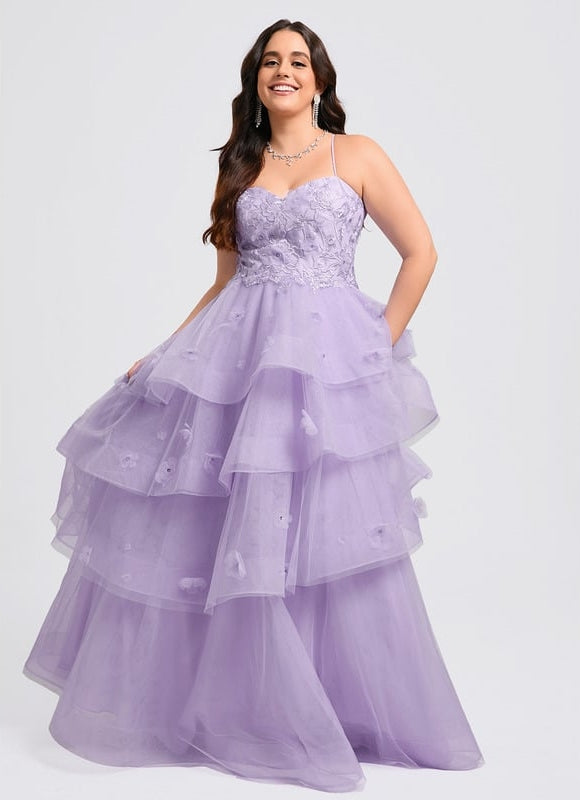 Princesse col cœur longueur ras du sol tulle robe de bal avec paillettes perles - gallery 8