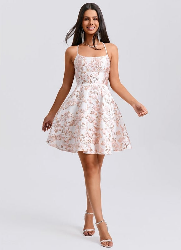 Trapèze col rond court jacquard robe de bal de promo - gallery 6
