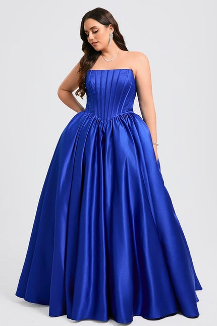 Princesse col droit longueur ras du sol satin robe de bal - gallery 9