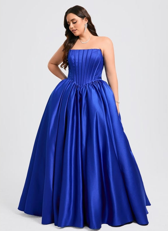 Princesse col droit longueur ras du sol satin robe de bal - gallery 9
