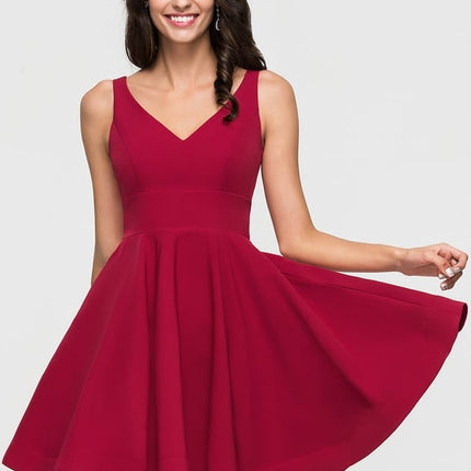 Trapèze col v court crêpe extensible robe de bal de promo