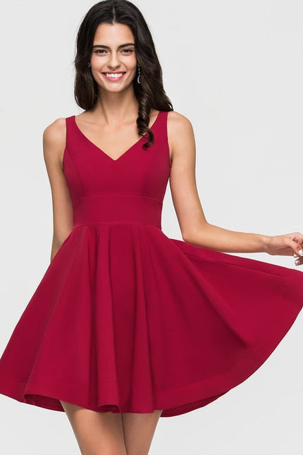 Trapèze col v court crêpe extensible robe de bal de promo