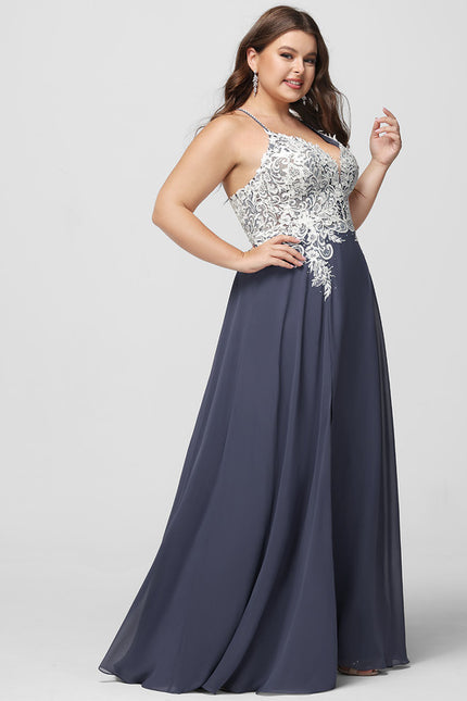 Trapèze col v longueur ras du sol mousseline robe de bal avec perles paillettes - gallery 6