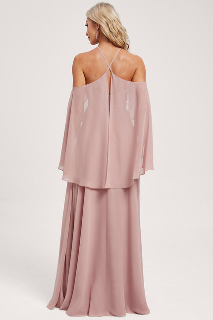 Trapèze décolleté épaules licou longueur ras du sol mousseline robe de demoiselle d'honneur - gallery 8