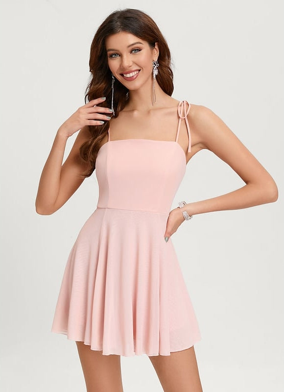 Trapèze col droit mini mousseline robe de bal de promo