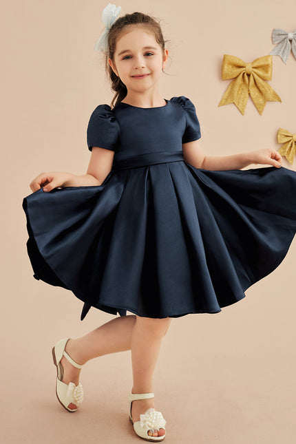 Trapèze col rond longueur genou satin robes fille mariage - gallery 5